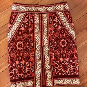 Ann Taylor Loft red patterned Pencil Skirt with slit